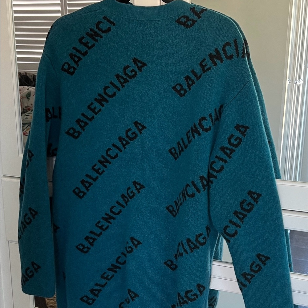 Balenciaga Teal Cardigan with Black Logo